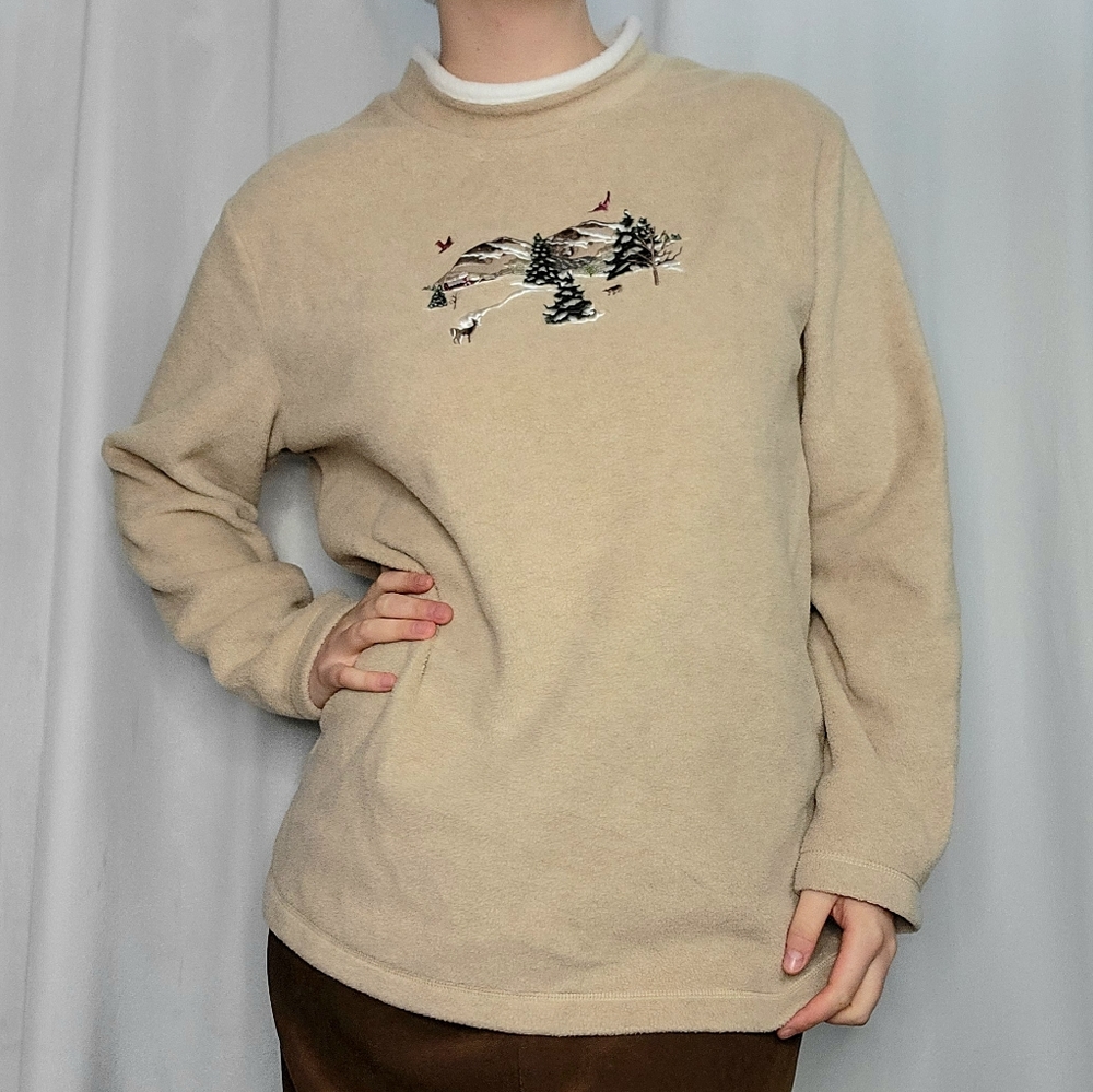 Croft & Barrow Fleece Embroidered Holiday Mountains Pullover, women's XL